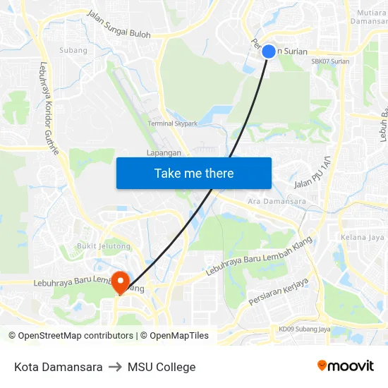 Kota Damansara to MSU College map