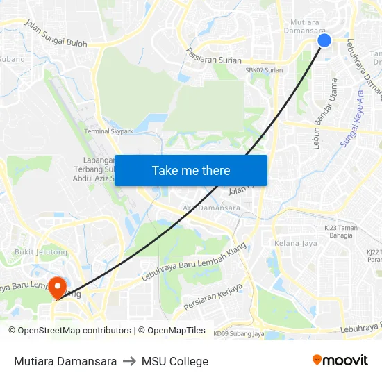 Mutiara Damansara to MSU College map