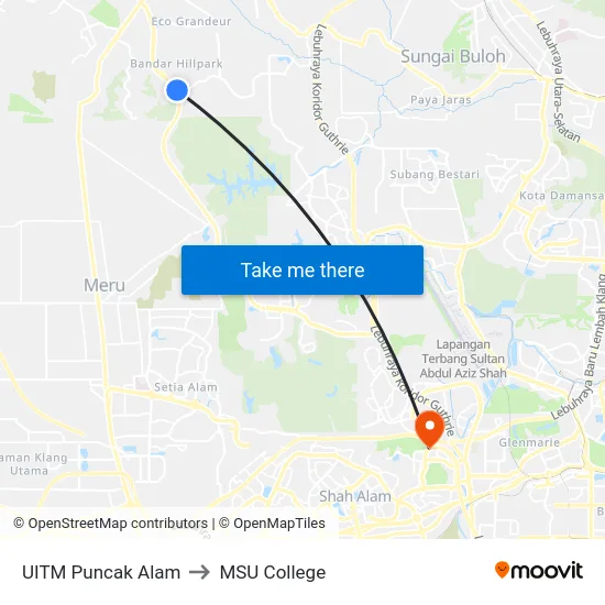 UITM Puncak Alam to MSU College map