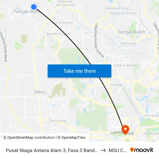 Pusat Niaga Astana Alam 3, Fasa 3 Bandar Baru Puncak Alam to MSU College map