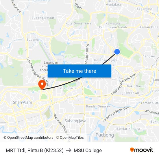 MRT Ttdi, Pintu B (Kl2352) to MSU College map