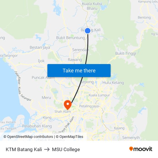 KTM Batang Kali to MSU College map