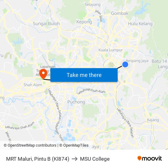 MRT Maluri, Pintu B (Kl874) to MSU College map