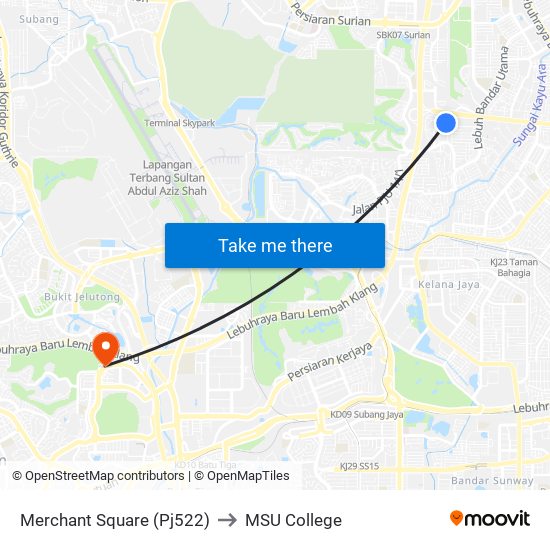 Merchant Square (Pj522) to MSU College map