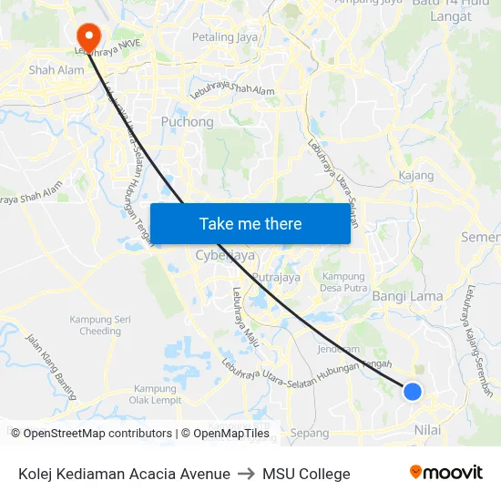 Kolej Kediaman Acacia Avenue to MSU College map