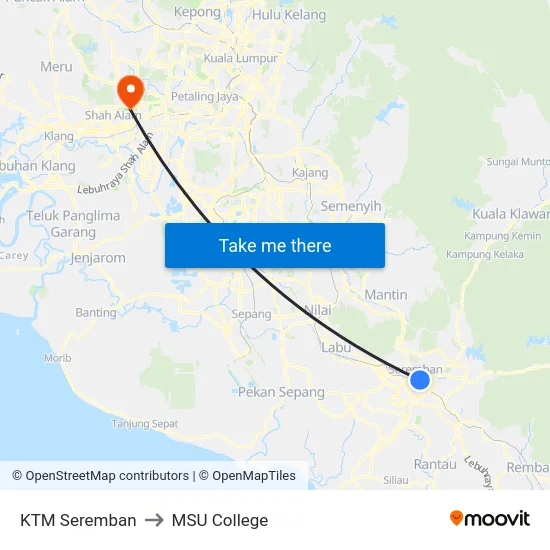 KTM Seremban to MSU College map
