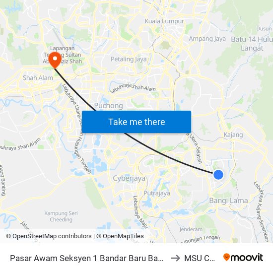 Pasar Awam Seksyen 1 Bandar Baru Bangi (Opp) (Kj940) to MSU College map