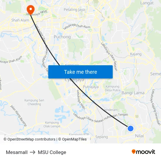 Mesamall to MSU College map