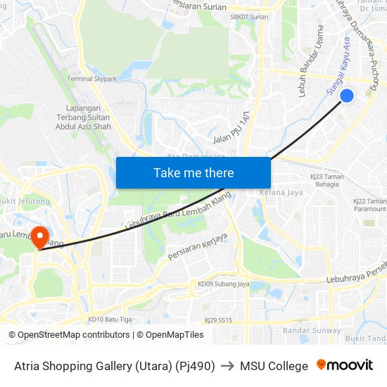 Atria Shopping Gallery (Utara) (Pj490) to MSU College map