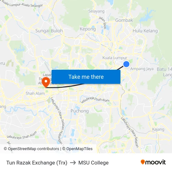 Tun Razak Exchange (Trx) to MSU College map