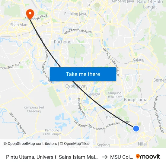 Pintu Utama, Universiti Sains Islam Malaysia (Usim) to MSU College map