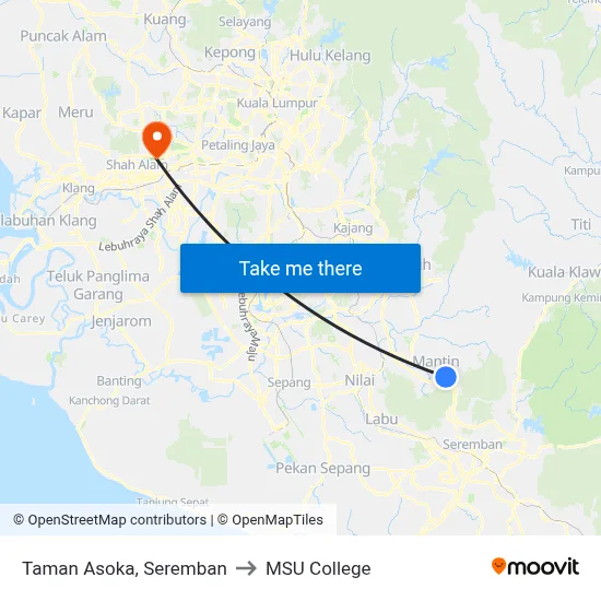 Taman Asoka, Seremban to MSU College map