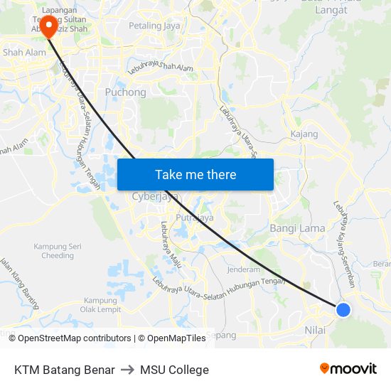 KTM Batang Benar to MSU College map