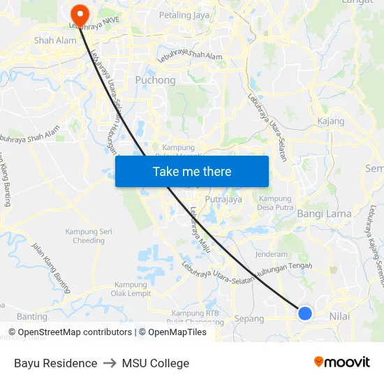 Bayu Residence to MSU College map