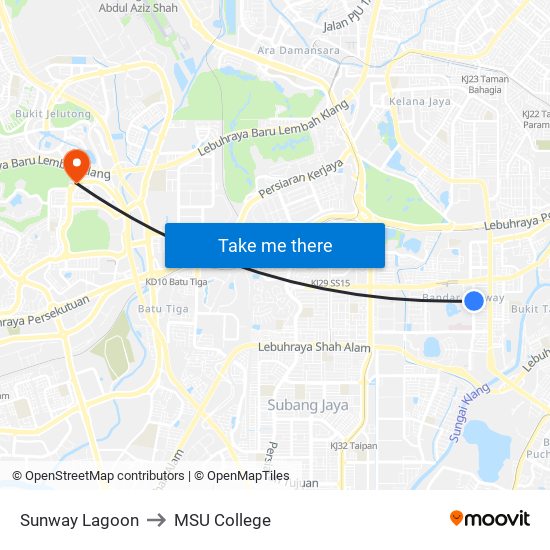 Sunway Lagoon to MSU College map