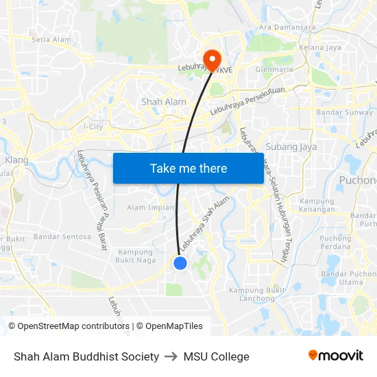 Shah Alam Buddhist Society to MSU College map