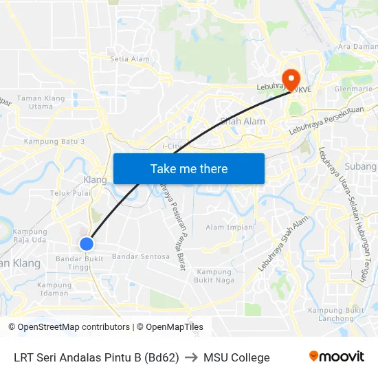 LRT Seri Andalas Pintu B (Bd62) to MSU College map