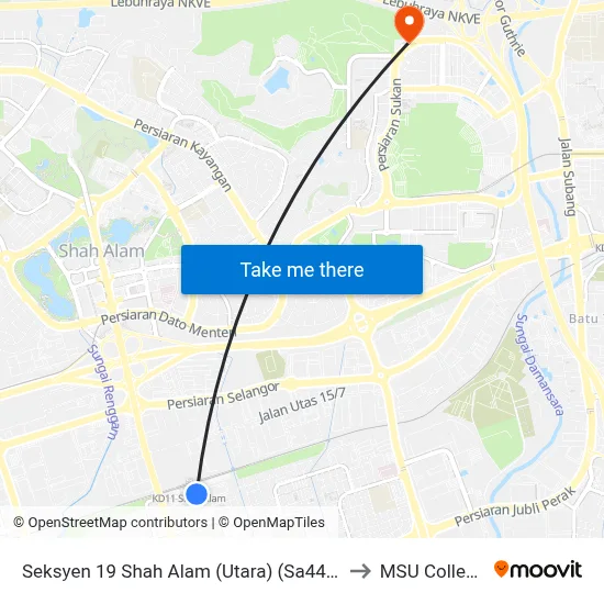 Seksyen 19 Shah Alam (Utara) (Sa443) to MSU College map