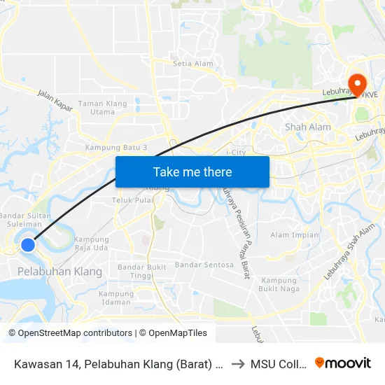 Kawasan 14, Pelabuhan Klang (Barat) (Bd428) to MSU College map