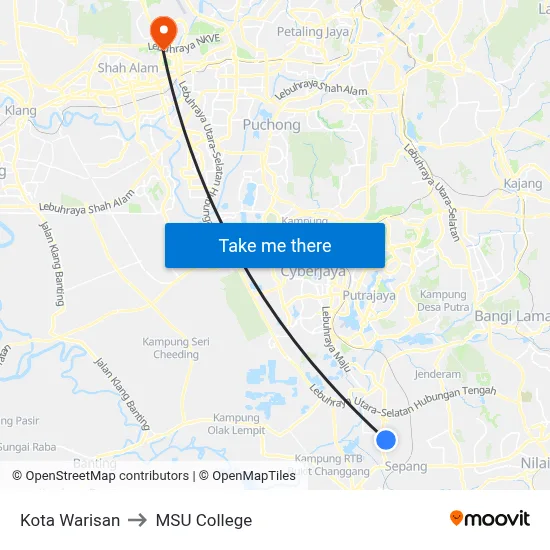Kota Warisan to MSU College map