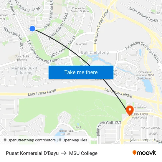 Pusat Komersial D'Bayu to MSU College map