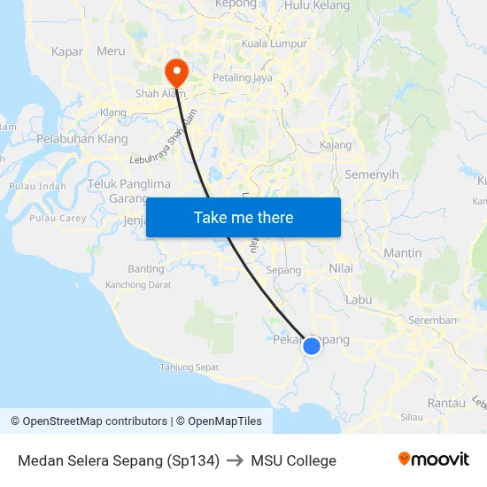 Medan Selera Sepang (Sp134) to MSU College map