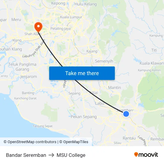 Bandar Seremban to MSU College map