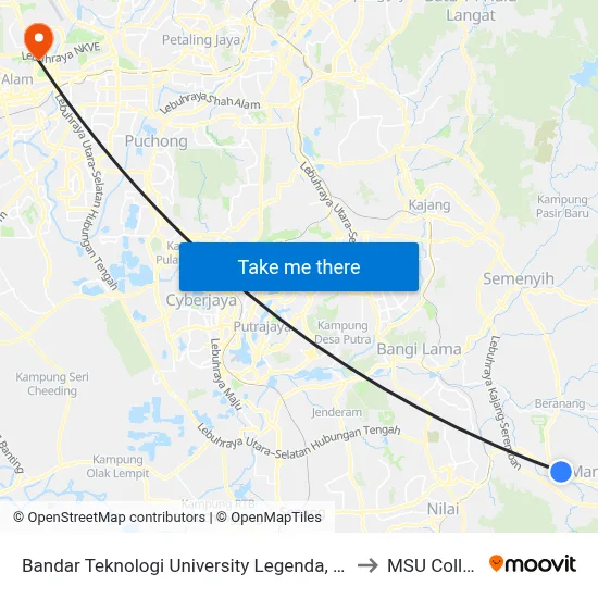 Bandar Teknologi University Legenda, Mantin to MSU College map