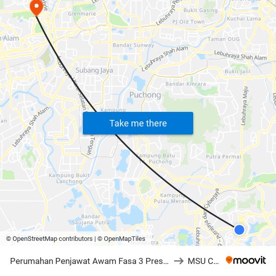 Perumahan Penjawat Awam Fasa 3 Presint 9 (Opp) (Ppj141) to MSU College map