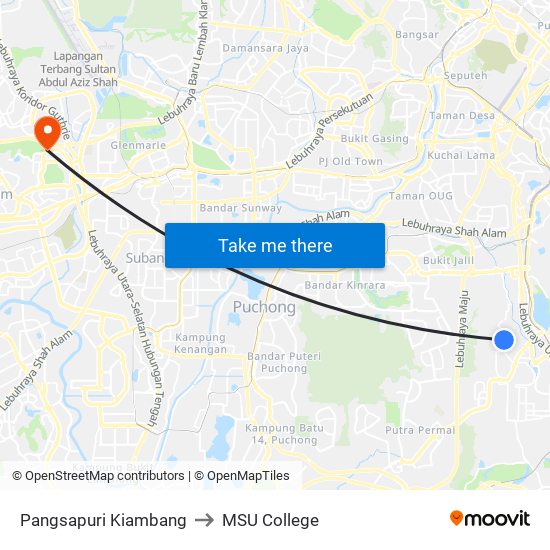 Pangsapuri Kiambang to MSU College map