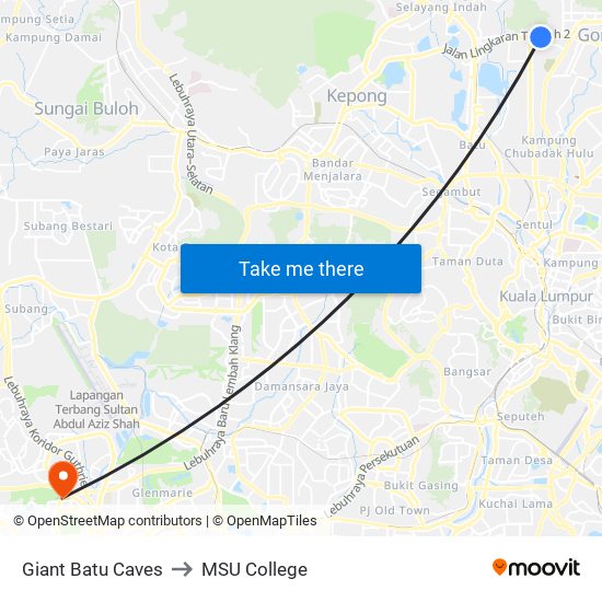 Giant Batu Caves to MSU College map