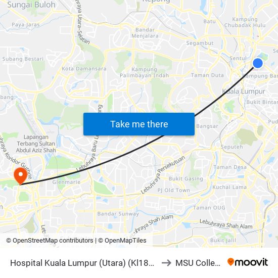 Hospital Kuala Lumpur (Utara) (Kl1837) to MSU College map
