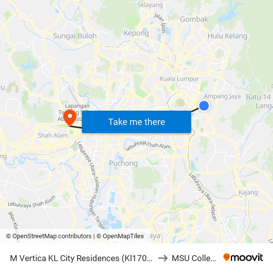 M Vertica KL City Residences (Kl1702) to MSU College map
