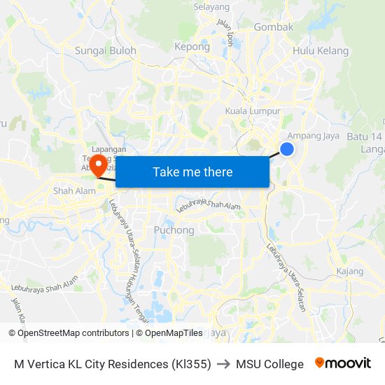 M Vertica KL City Residences (Kl355) to MSU College map
