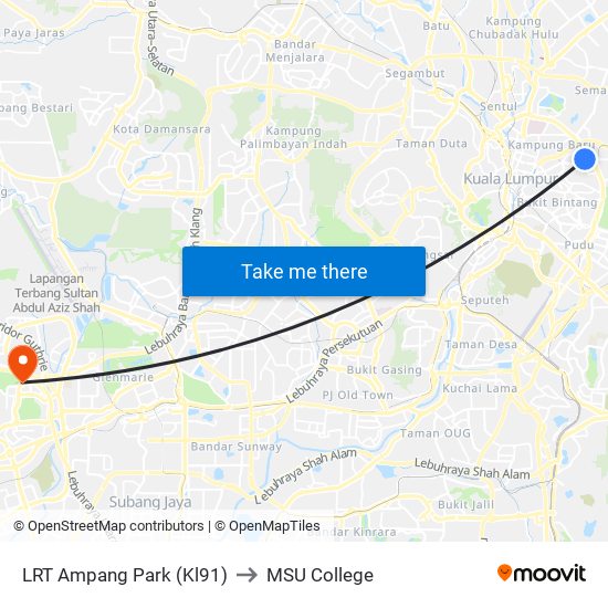 LRT Ampang Park (Kl91) to MSU College map