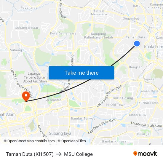 Taman Duta (Kl1507) to MSU College map