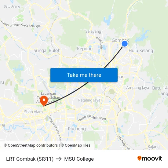 LRT Gombak (Sl311) to MSU College map