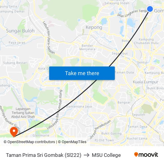 Taman Prima Sri Gombak (Sl222) to MSU College map