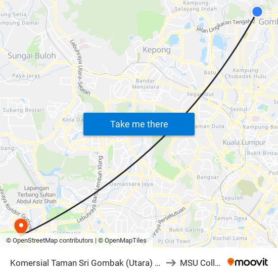 Komersial Taman Sri Gombak (Utara) (Sl245) to MSU College map
