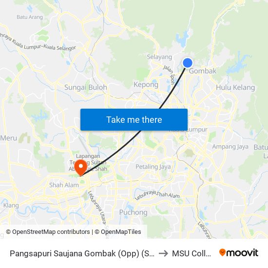 Pangsapuri Saujana Gombak (Opp) (Sl309) to MSU College map