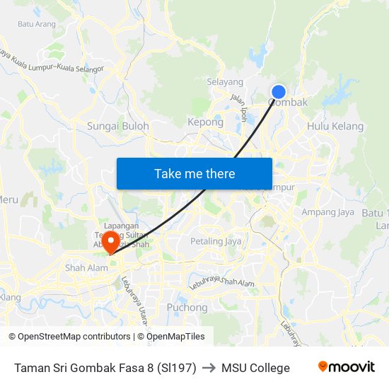 Taman Sri Gombak Fasa 8 (Sl197) to MSU College map