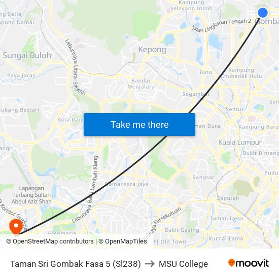 Taman Sri Gombak Fasa 5 (Sl238) to MSU College map