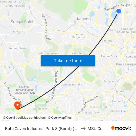 Batu Caves Industrial Park 8 (Barat) (Kl629) to MSU College map