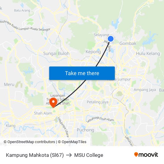 Kampung Mahkota (Sl67) to MSU College map