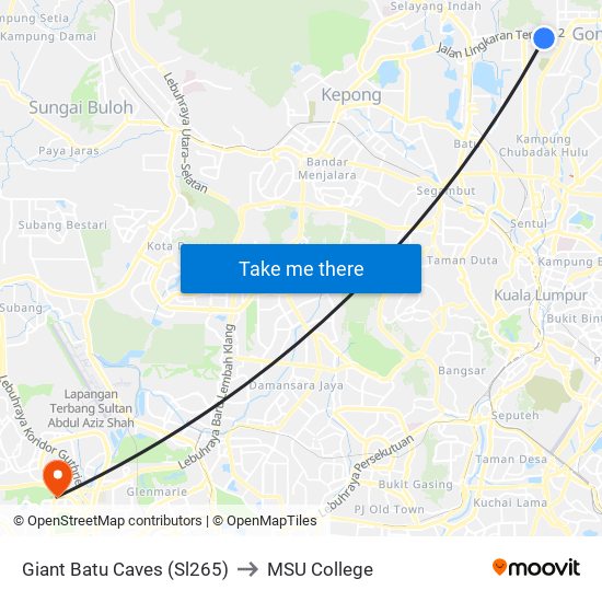 Giant Batu Caves (Sl265) to MSU College map