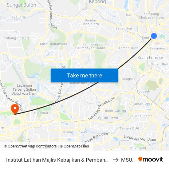 Institut Latihan Majlis Kebajikan & Pembangunan Masyarakat Kebangsaan Malaysia (Kl652) to MSU College map