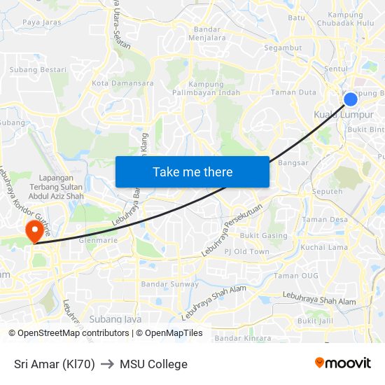 Sri Amar (Kl70) to MSU College map