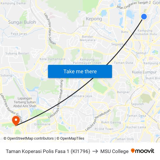 Taman Koperasi Polis Fasa 1 (Kl1796) to MSU College map