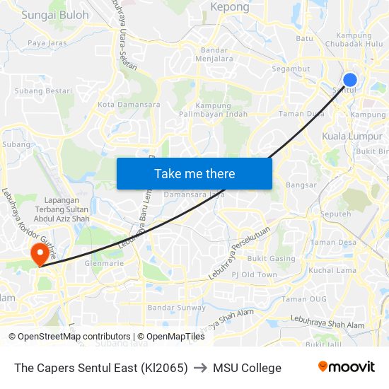 The Capers Sentul East (Kl2065) to MSU College map