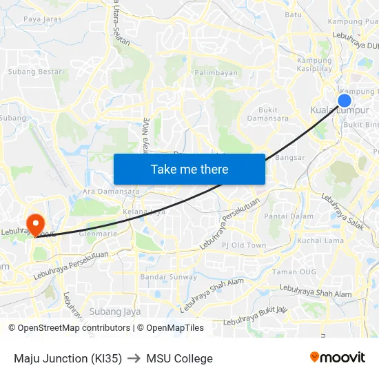 Maju Junction (Kl35) to MSU College map
